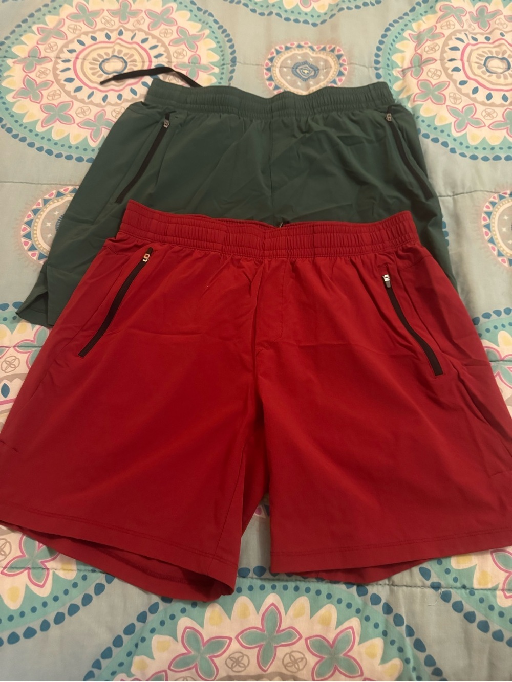 all in motion Red and Green Men's Athletic Shorts with Zip Pockets